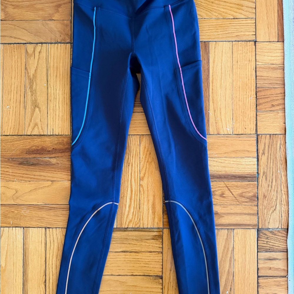 Outdoor Voices Navy Leggings with Pink & Teal Accent Piping